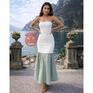 ZARA Strapless Pleated Midi Dress NWT – White & Sage Green – Sizes M & L